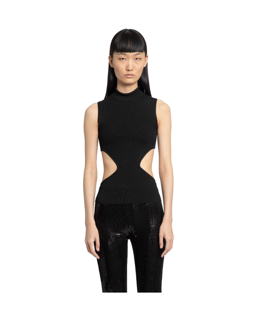 We11 Done Ribbed-knit Cut-out Top In Black