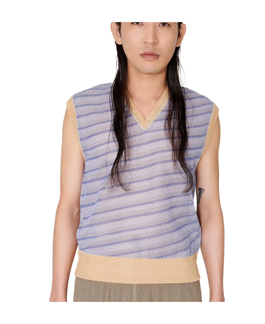 Our Legacy Static Stripes Knitted Vest In Gray