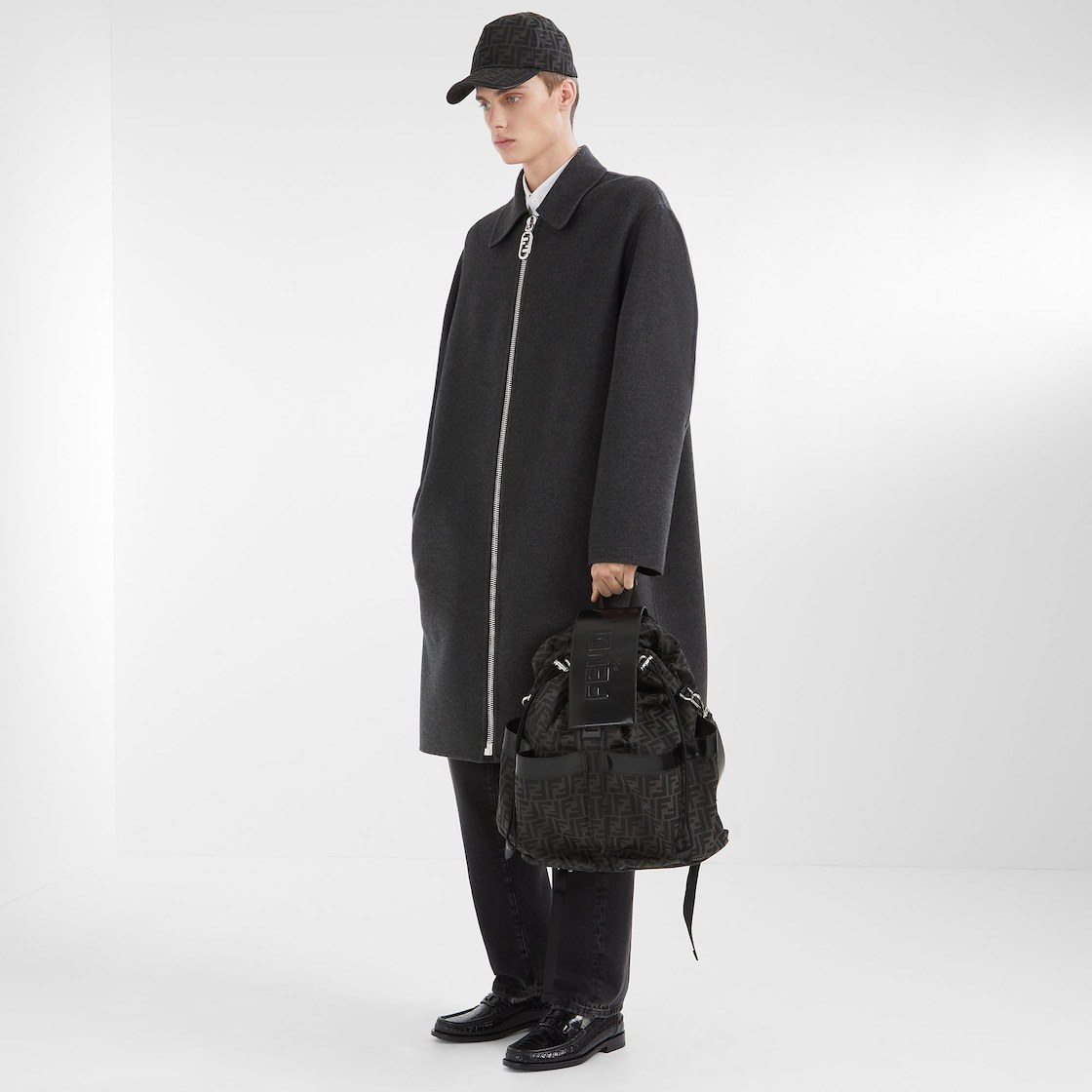 Fendi Single-breasted Cashmere Coat In Gray