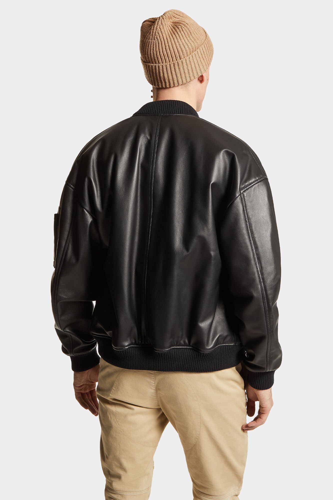 Dsquared2 Black Lambskin Jacket With Ribbed Collar In Black