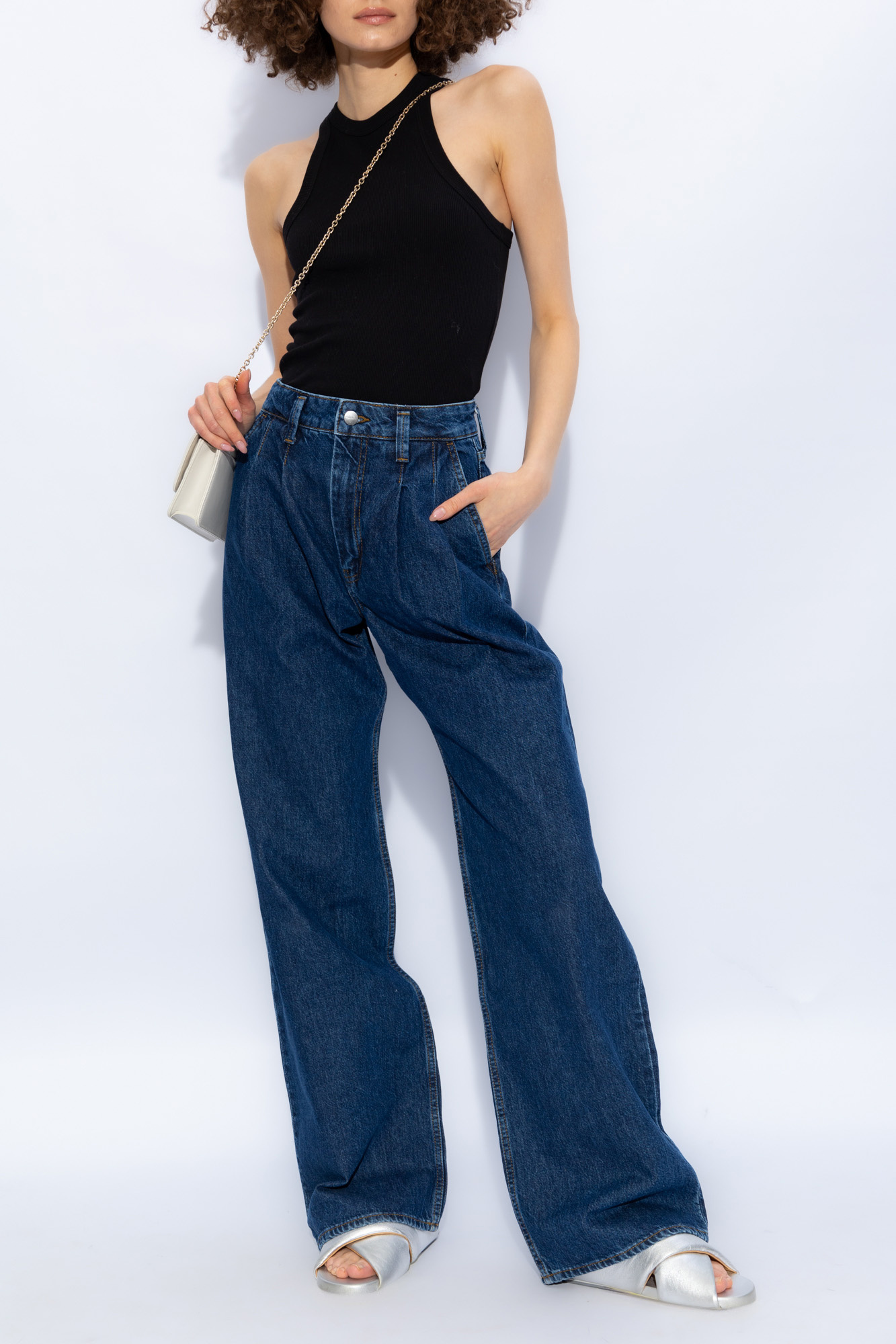 Shop Anine Bing Carrie High-rise Wide-leg Jeans In Blue