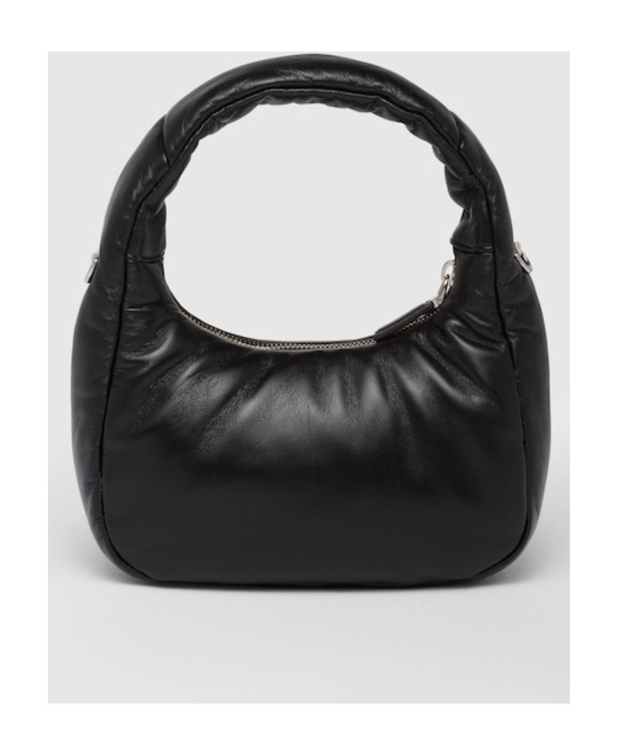 Prada Enamel Triangle-logo Leather Shoulder Bag In Black