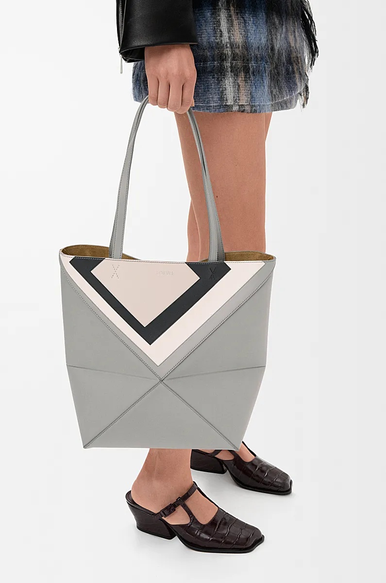 Loewe Medium Puzzle Fold Tote In Nappa Calfskin In Gray