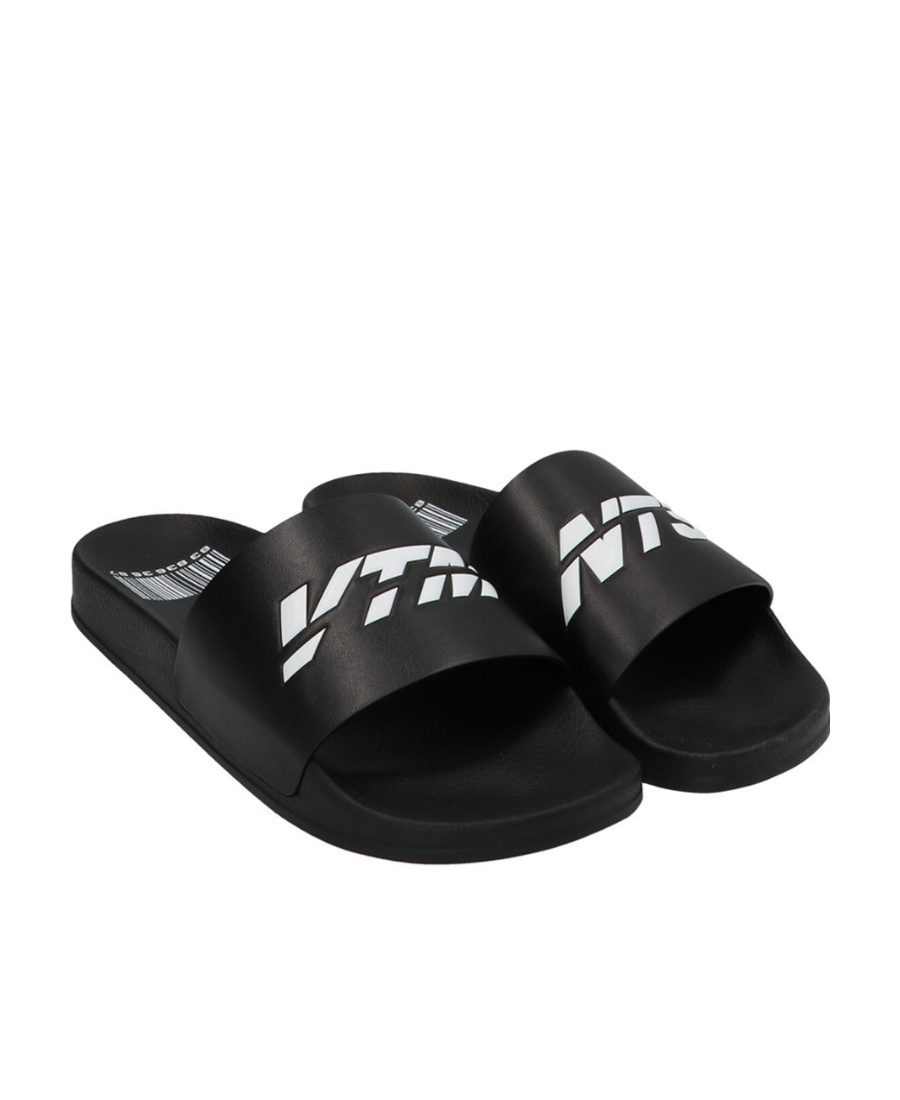 Vtmnts Logo Print Rubber Slide Sandals In Black
