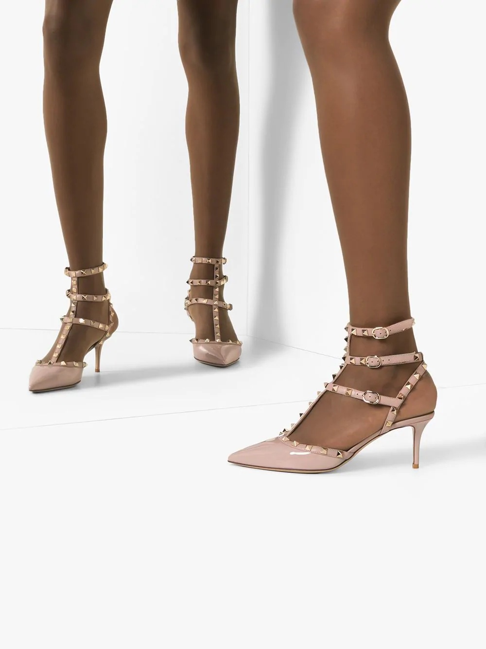 Shop Valentino Rockstud Rivet High Heels In Nude
