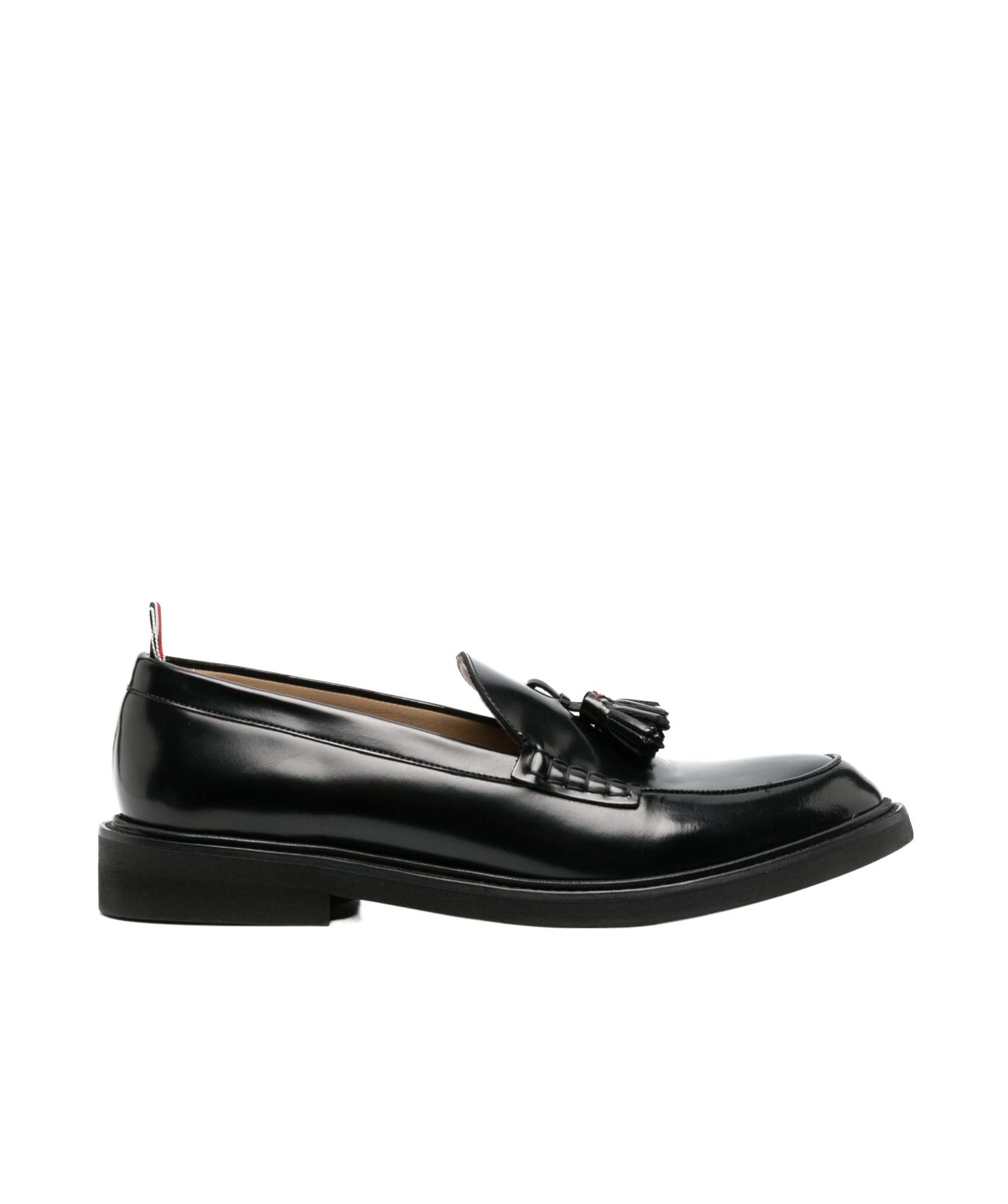 Thom Browne Navy Spazzolato Leather Tassle Loafers In Black