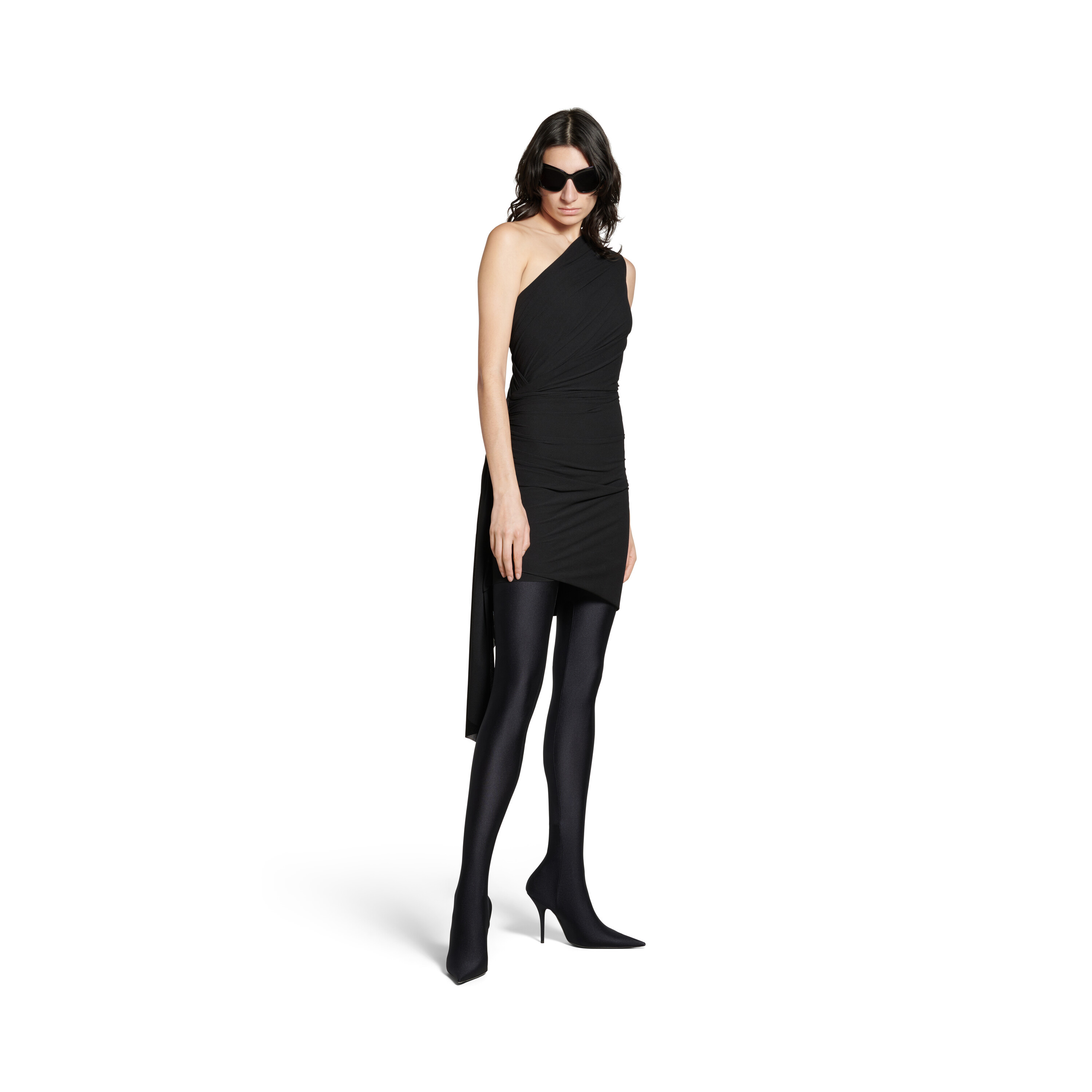 Balenciaga Twisted One-shoulder Mini Dress In Black