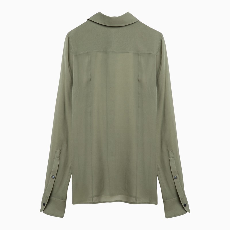Ami Alexandre Mattiussi Silk Shirt With Long Sleeves And Pointed Collar In Green