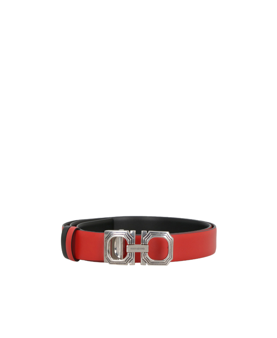 Ferragamo Gancini Belt Buckle Double-sided Belt In Red