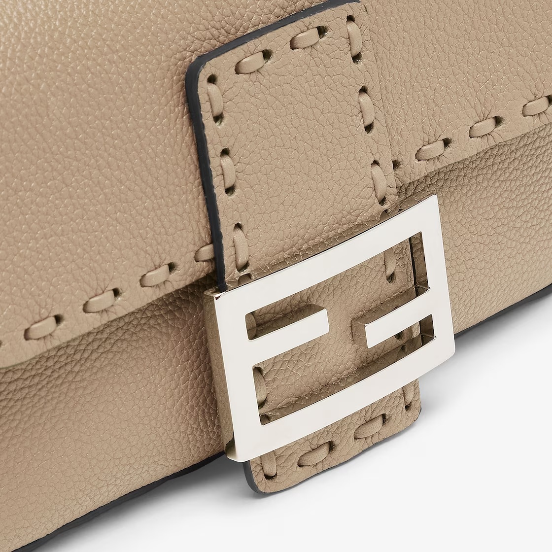 Shop Fendi Dove Gray Selleria Bag With 309 Hand-sewn Topstitches In Nude
