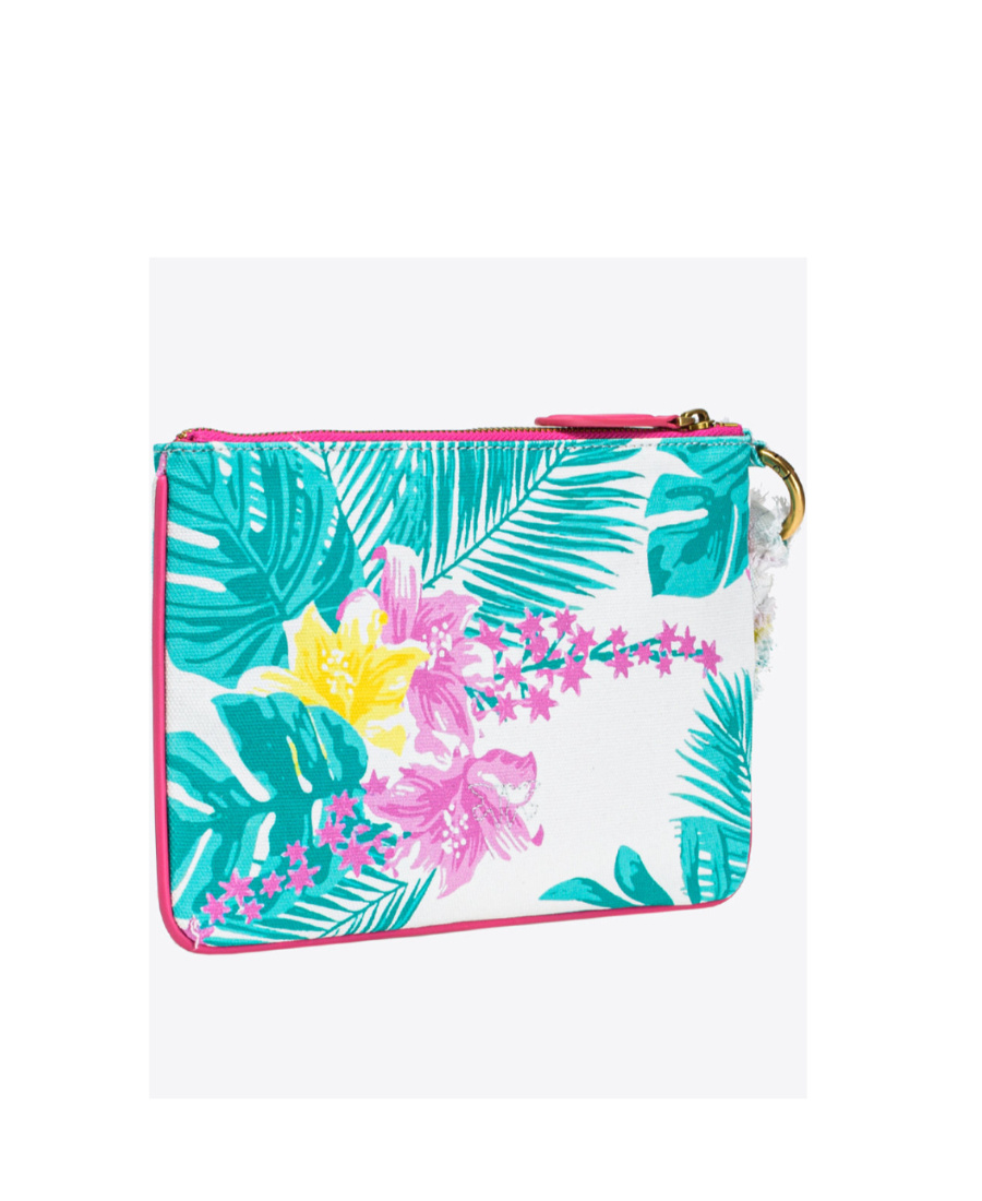 Pinko Graphic Printed Logo Plaque Clutch Bag In White