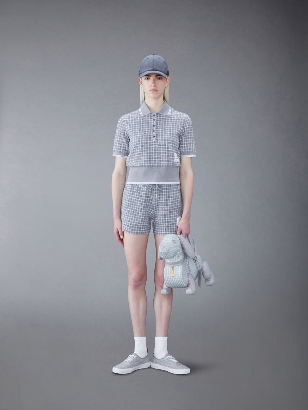 Thom Browne Checked Tweed Track Shorts In Blue