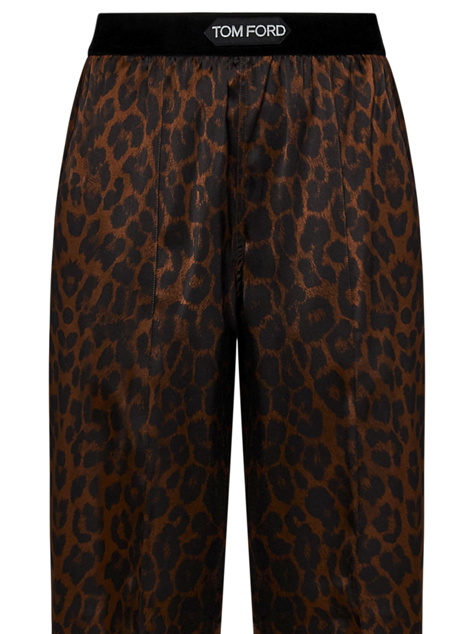 Tom Ford Tomford Trs Trck Pnts Elstc Logo Slk Leopard Prnt Satin In Black