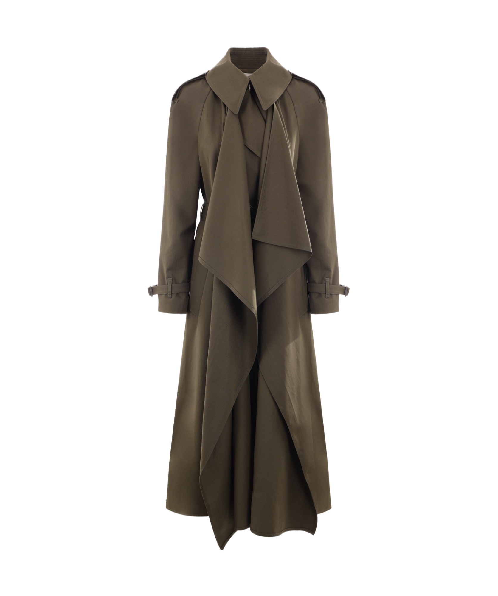 Alexander Mcqueen Draped Belted Trench Coat In Brown