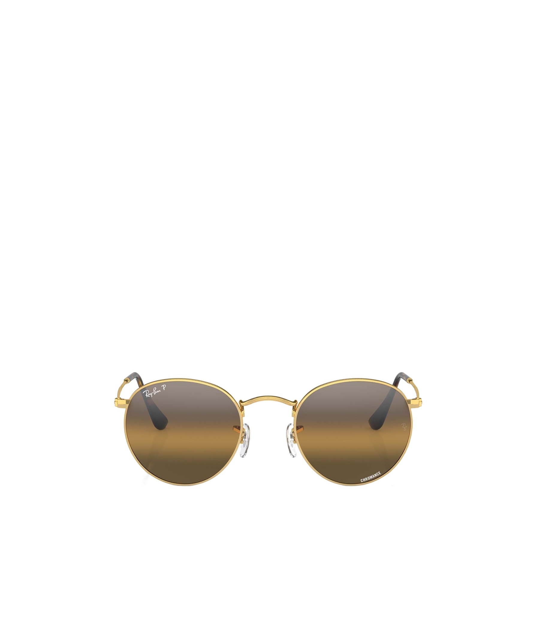 Ray Ban Round Metal Chromance Sunglasses Gold Frame Brown Lenses Polarized 50-21 In Gold