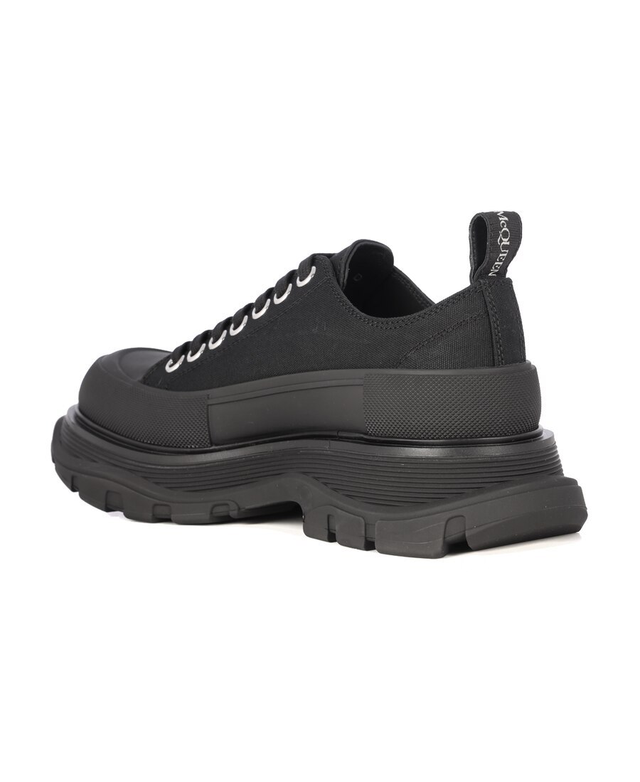 Alexander Mcqueen Black Canvas Tread Slick Platform Low Sneakers In Black
