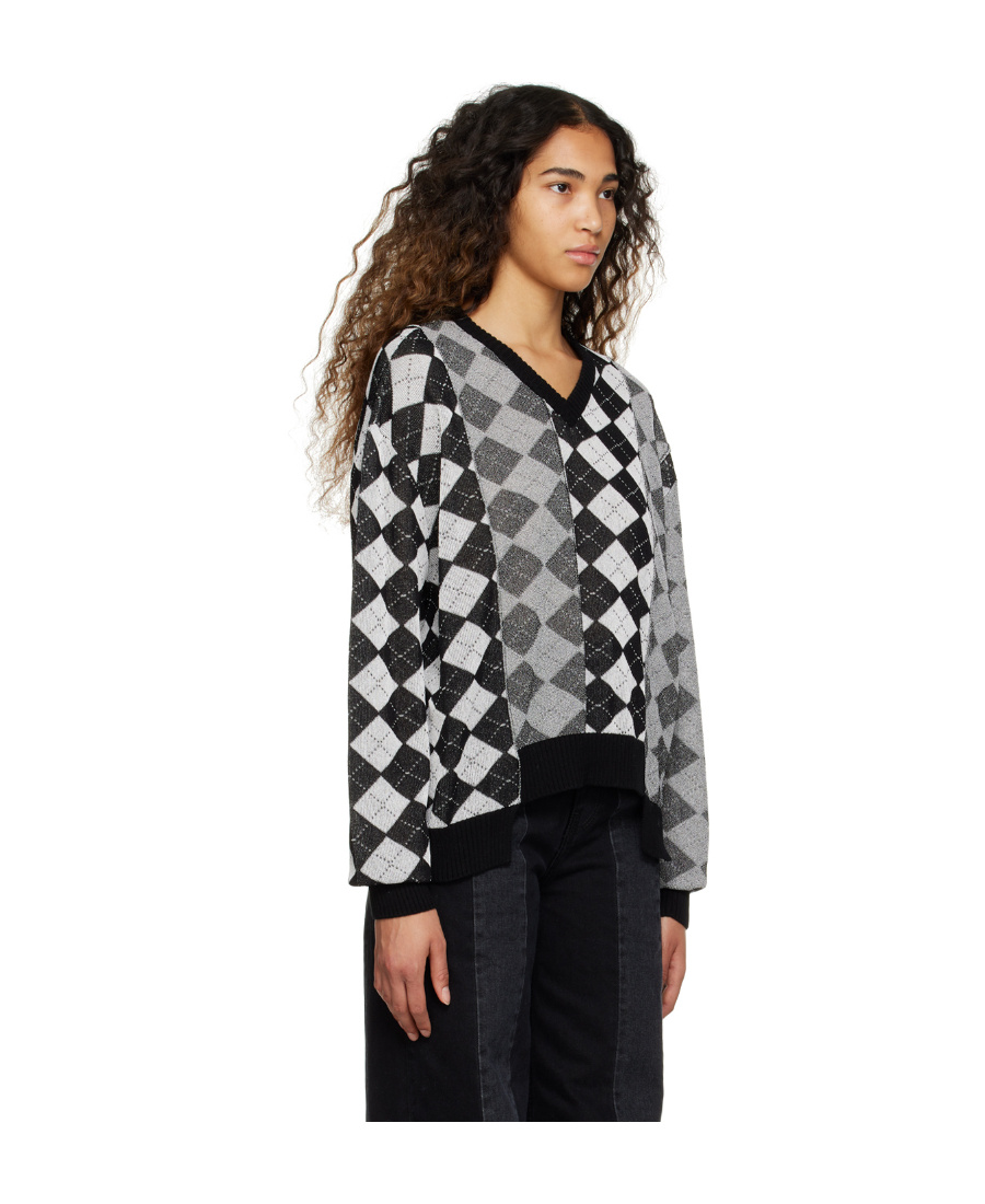 Shop Mm6 Maison Margiela V-neck Argyle Jumper In Black