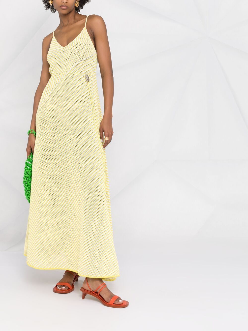 Bottega Veneta Women's Striped Cotton-blend Mesh Maxi Dress In Yellow