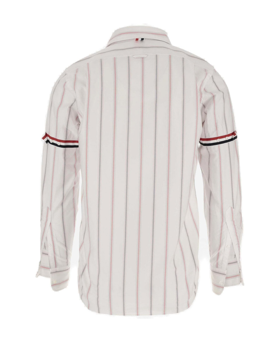 Thom Browne Straight Fit Stripe Grosgrain Band Button-down Shirt In Neutral