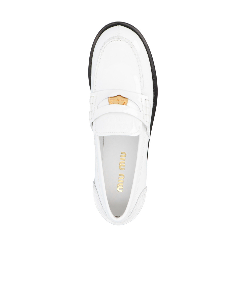 Miu Miu Patent Leather Penny Loafers In White