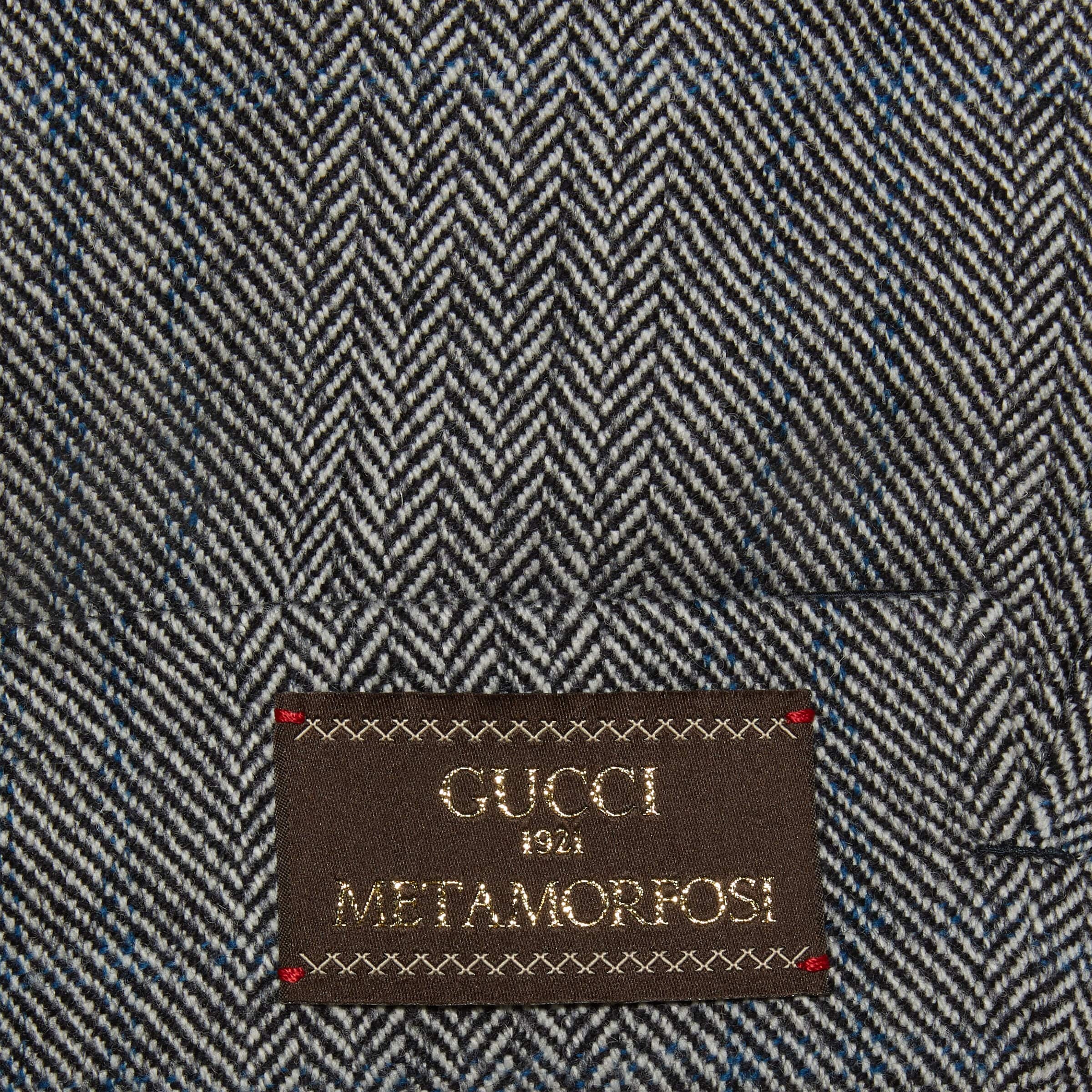 Gucci Long Houndstooth Wool Coat With Peaked Lapels In Gray