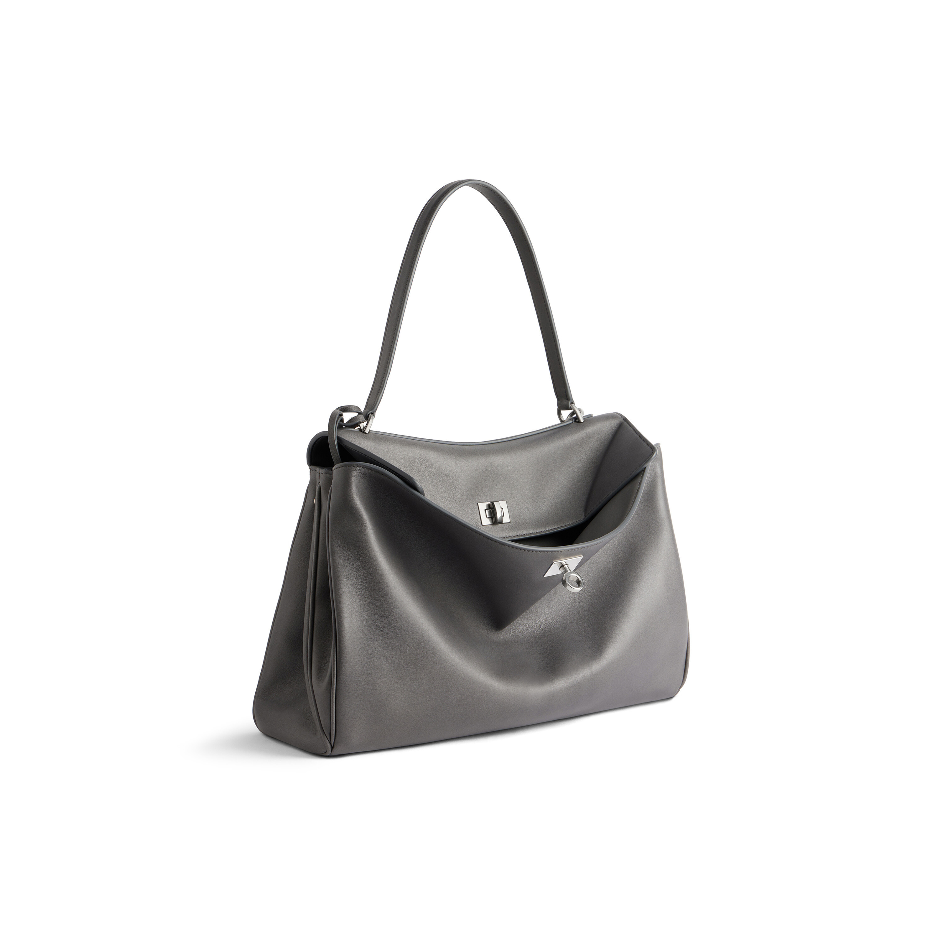 Balenciaga Rodeo Medium Leather Shoulder Bag In Gray