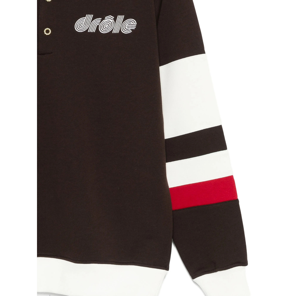 Drôle De Monsieur Brown Polo Collar Sweatshirt With Front Lettering Logo In Cotton Man In Multi