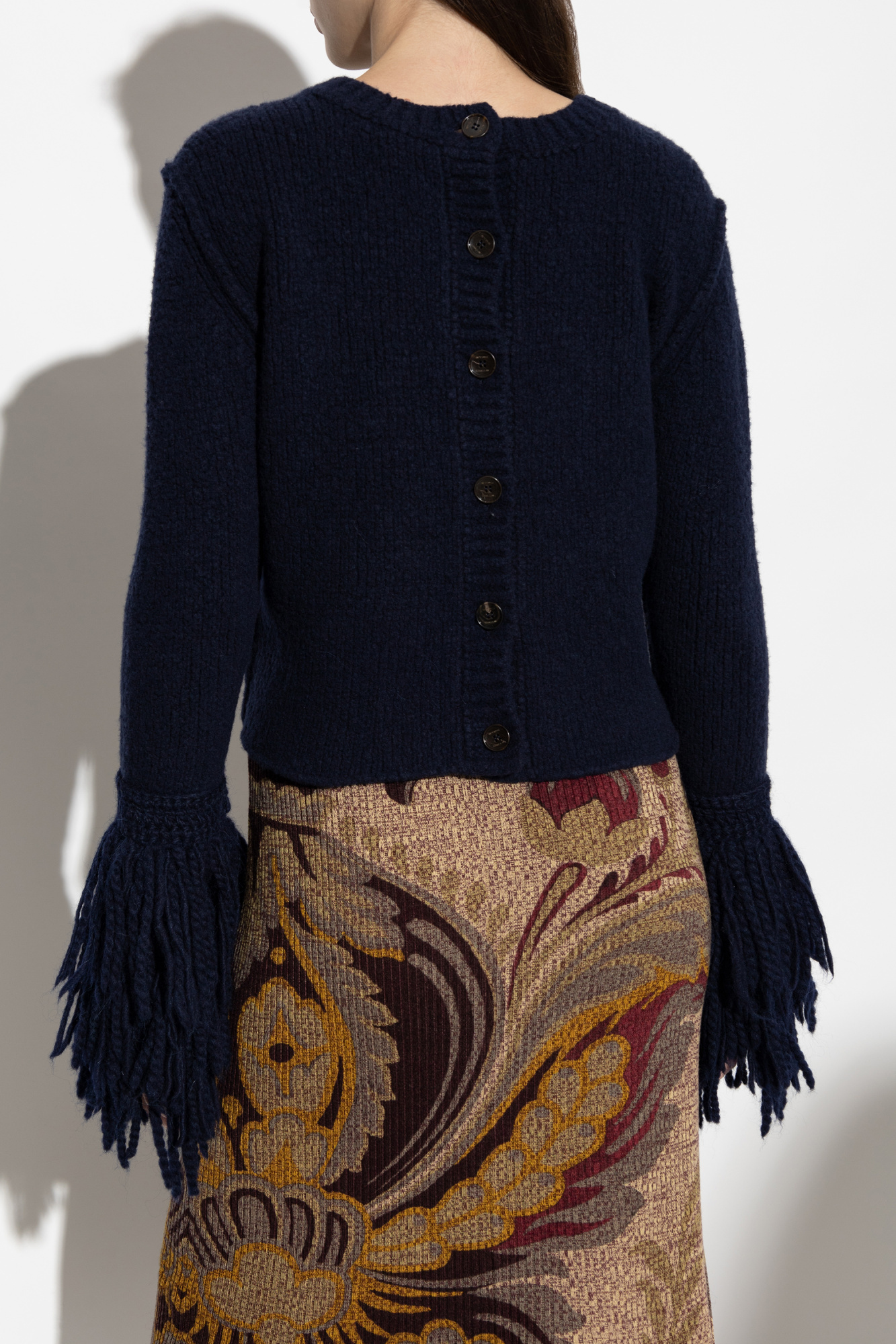 Etro Sweater With Fringes On The Sleeves In Blue