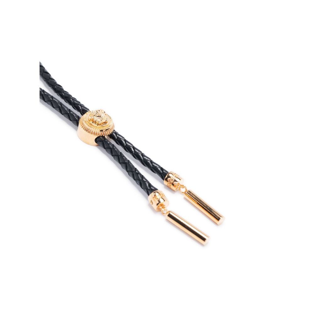 Versace Medusa-charm Braided Leather Necklace In Black