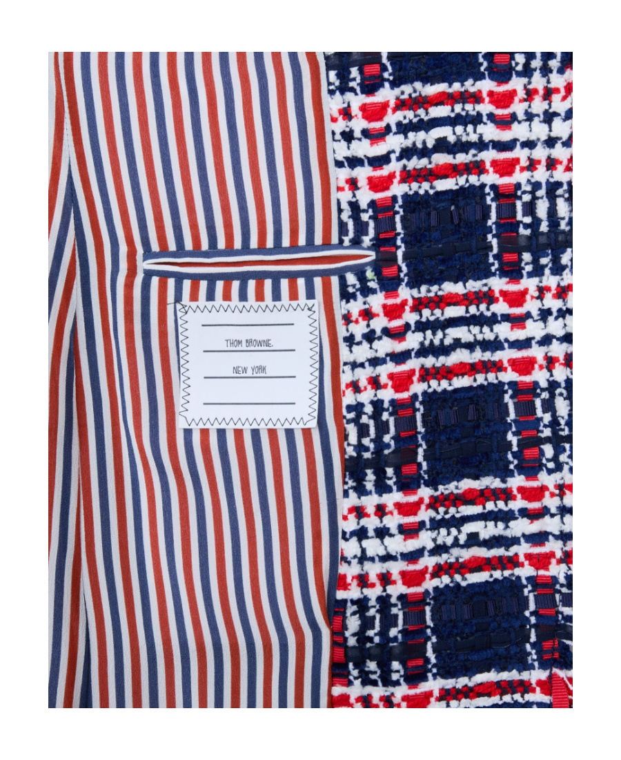 Thom Browne Frayed Single-breasted Tweed Blazer In Multicolor