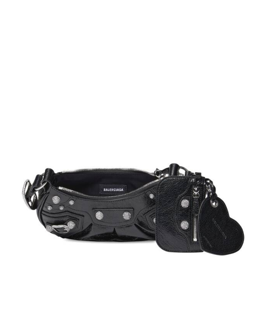 Balenciaga Green Leather Shoulder Handbag With Magnetic Closure And Metal Details In Black
