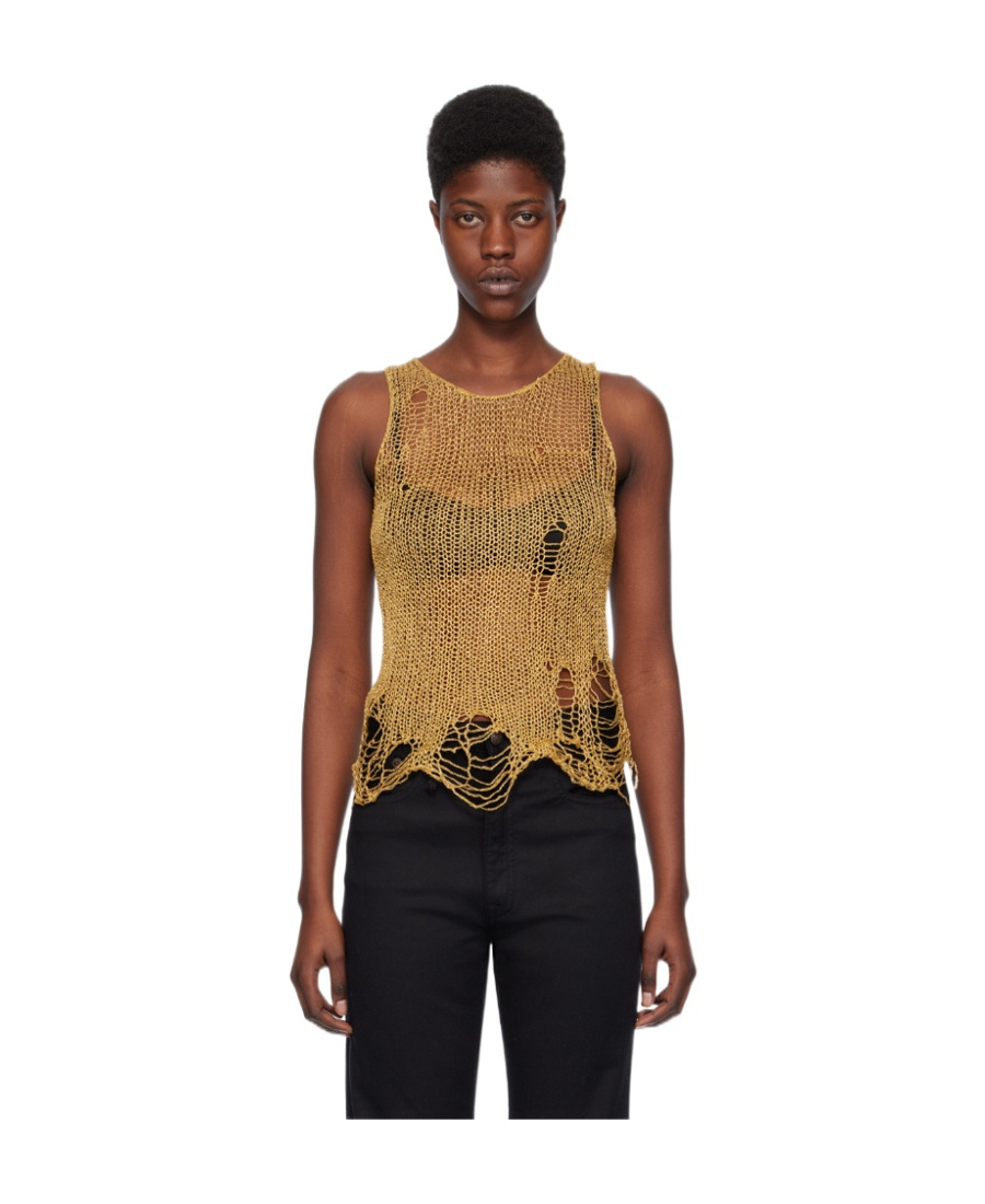 R13 Distressed Metallic Mesh Top In Brown