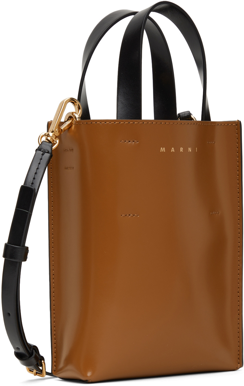 Marni Two-tone Leather Tote Bag In Brown