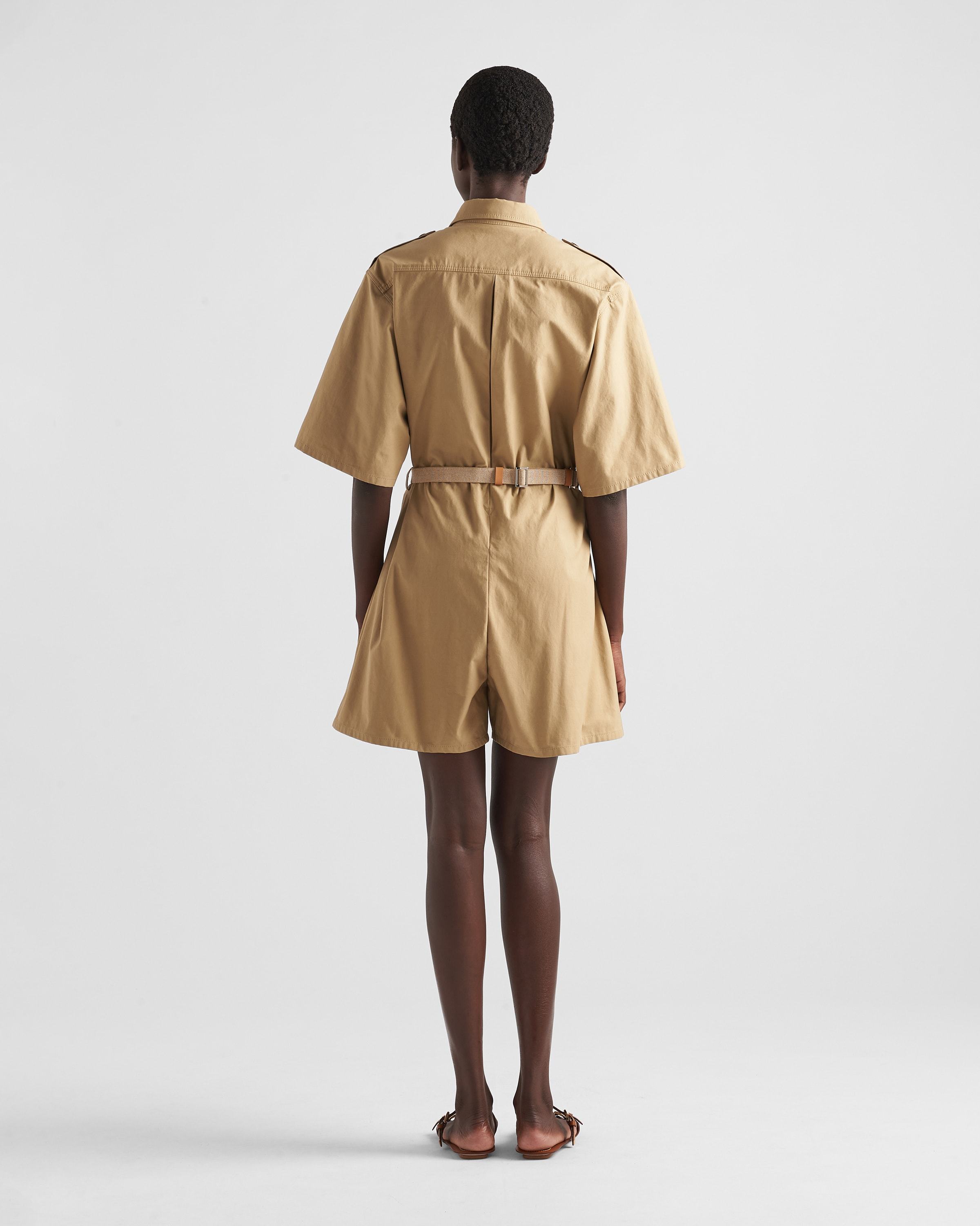 Prada Short-sleeved Button-down Jumpsuit In Khaki