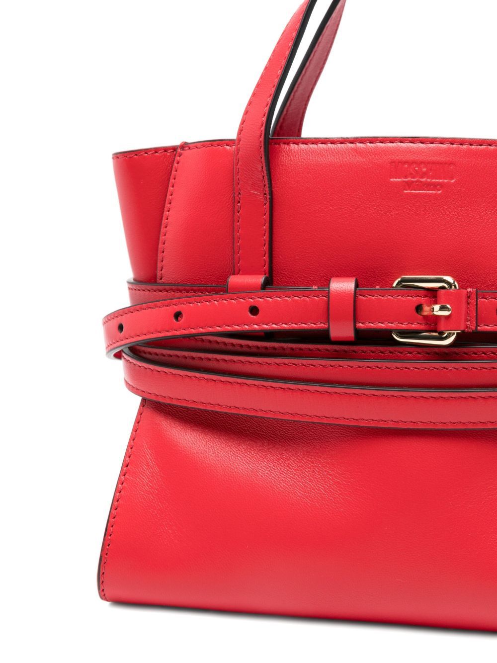 Moschino Double Belt Shoulder Bag With Top Handles In Red
