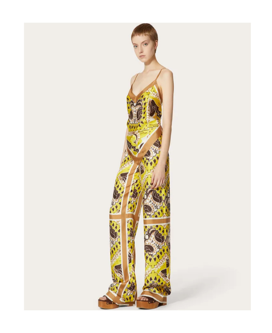 Valentino Paisley-print Logo Branded Silk Trousers In Nude