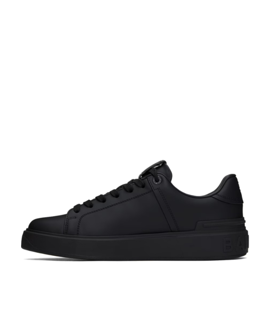 Balmain Black Low Top Sneakers With Logo In Leather In Black