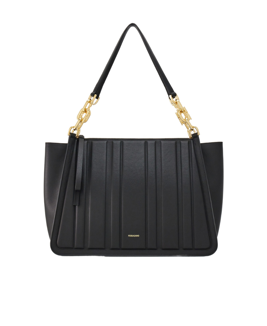 Ferragamo Panelled-design Leather Tote Bag In Black