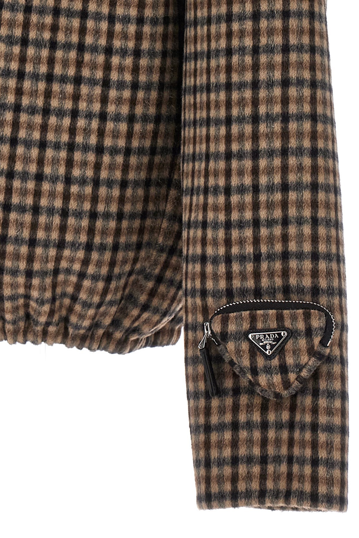Prada Checked V-neck Top In Brown