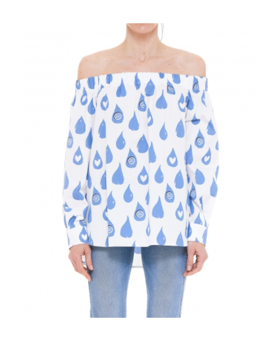 Max Mara Printed Shoulder Blouse In White