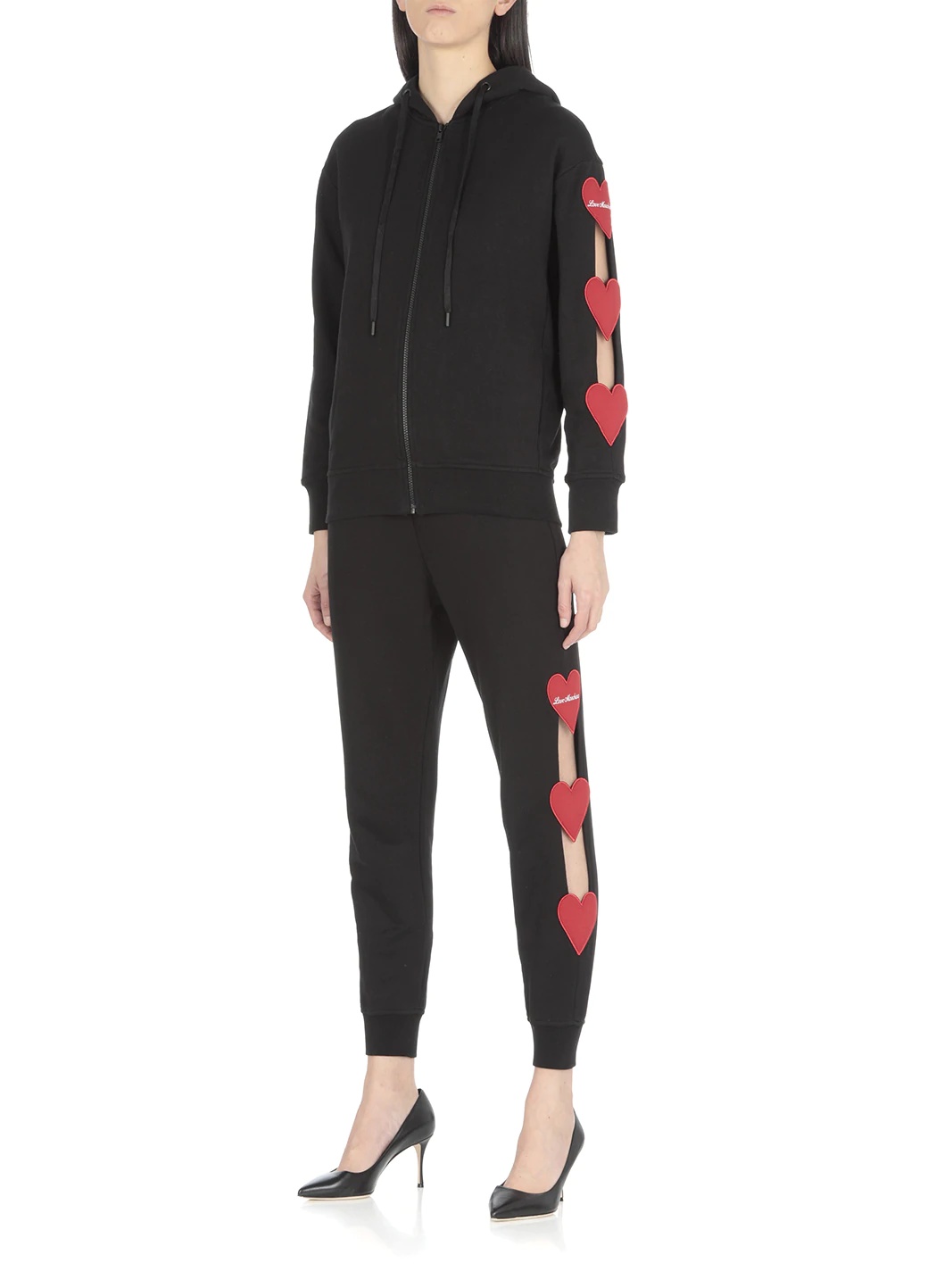 Moschino Cut-out Heart Zipped Hoodie In Black