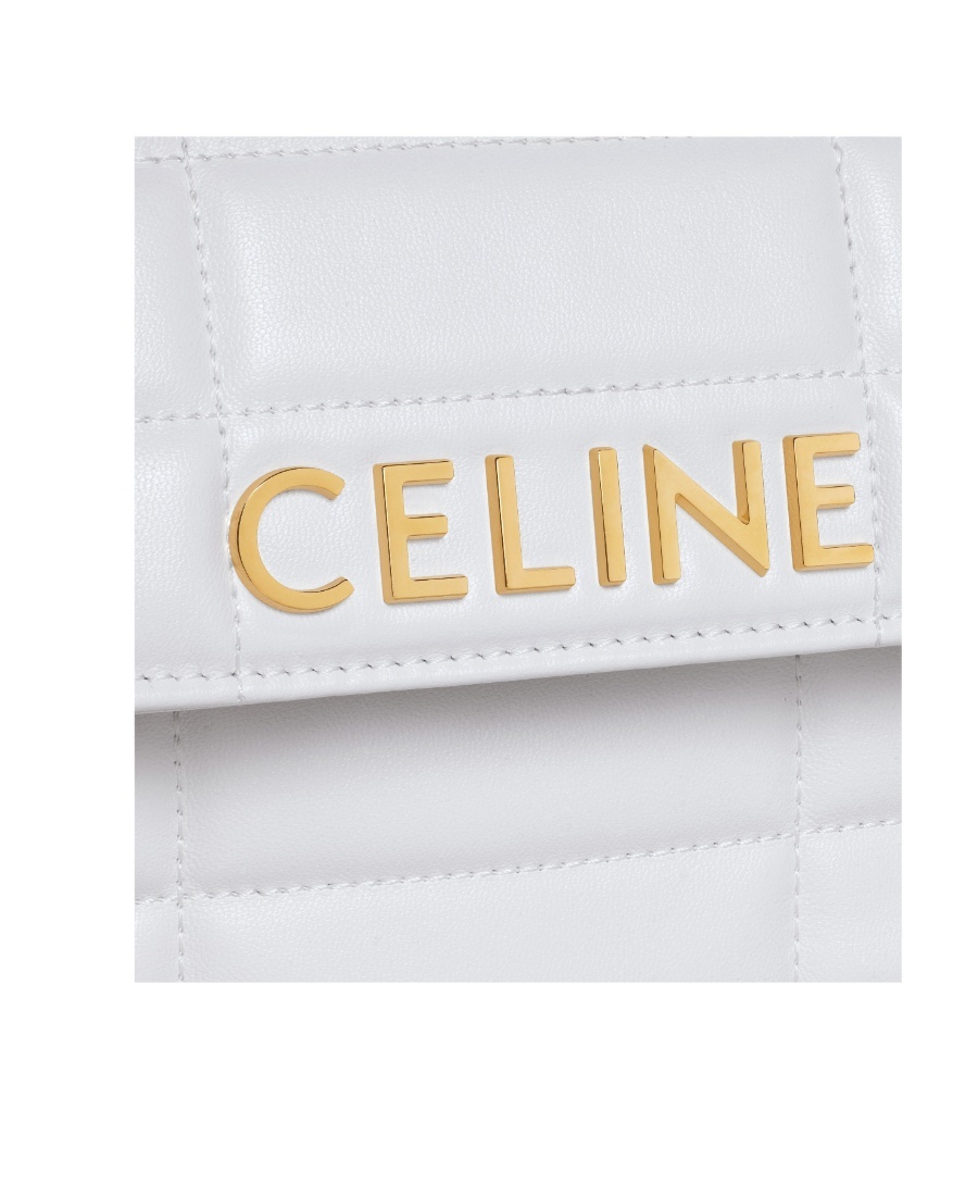 Celine Quilted Chain Shoulder Bag In White
