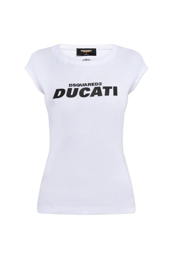 Dsquared2 X Ducati Logo Printed Crewneck T-shirt In White
