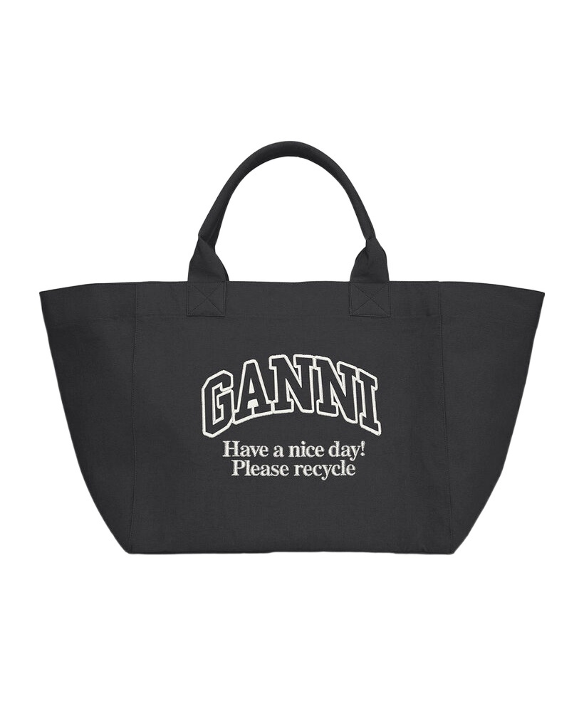 Ganni Black Oversized Canvas Tote In Black