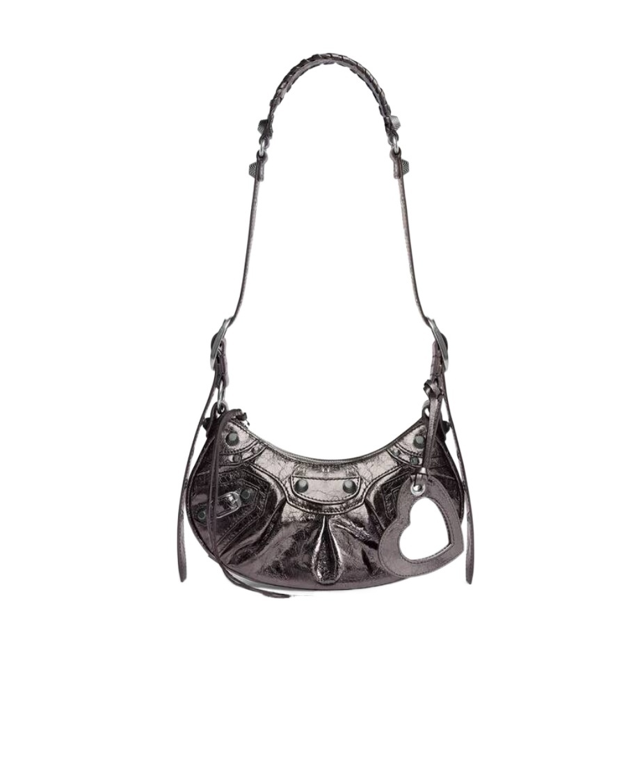 Balenciaga Green Leather Shoulder Handbag With Magnetic Closure And Metal Details In Gray