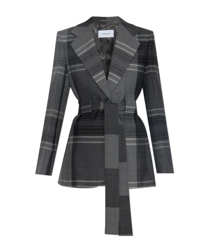 Ferragamo Belted Blazer In Gray