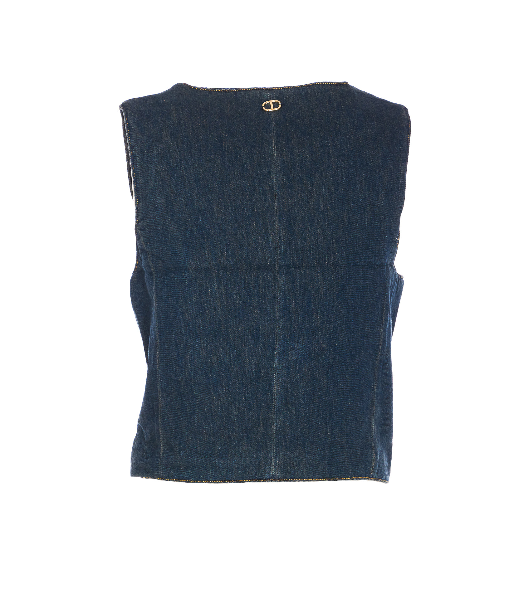Twinset Denim Vest With Front Pockets And V-neckline In Blue
