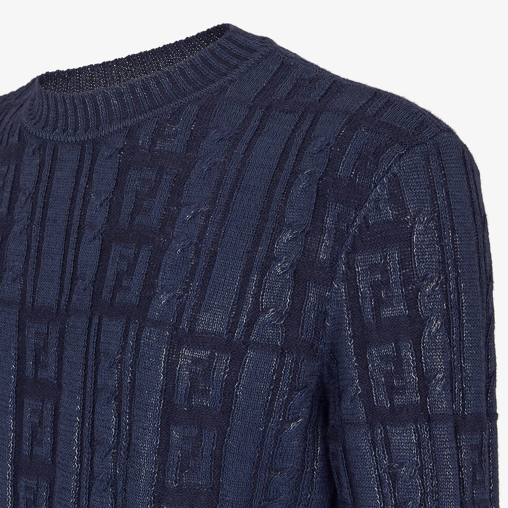 Fendi Men Braided Wool Sweater With Ff Details In Blue