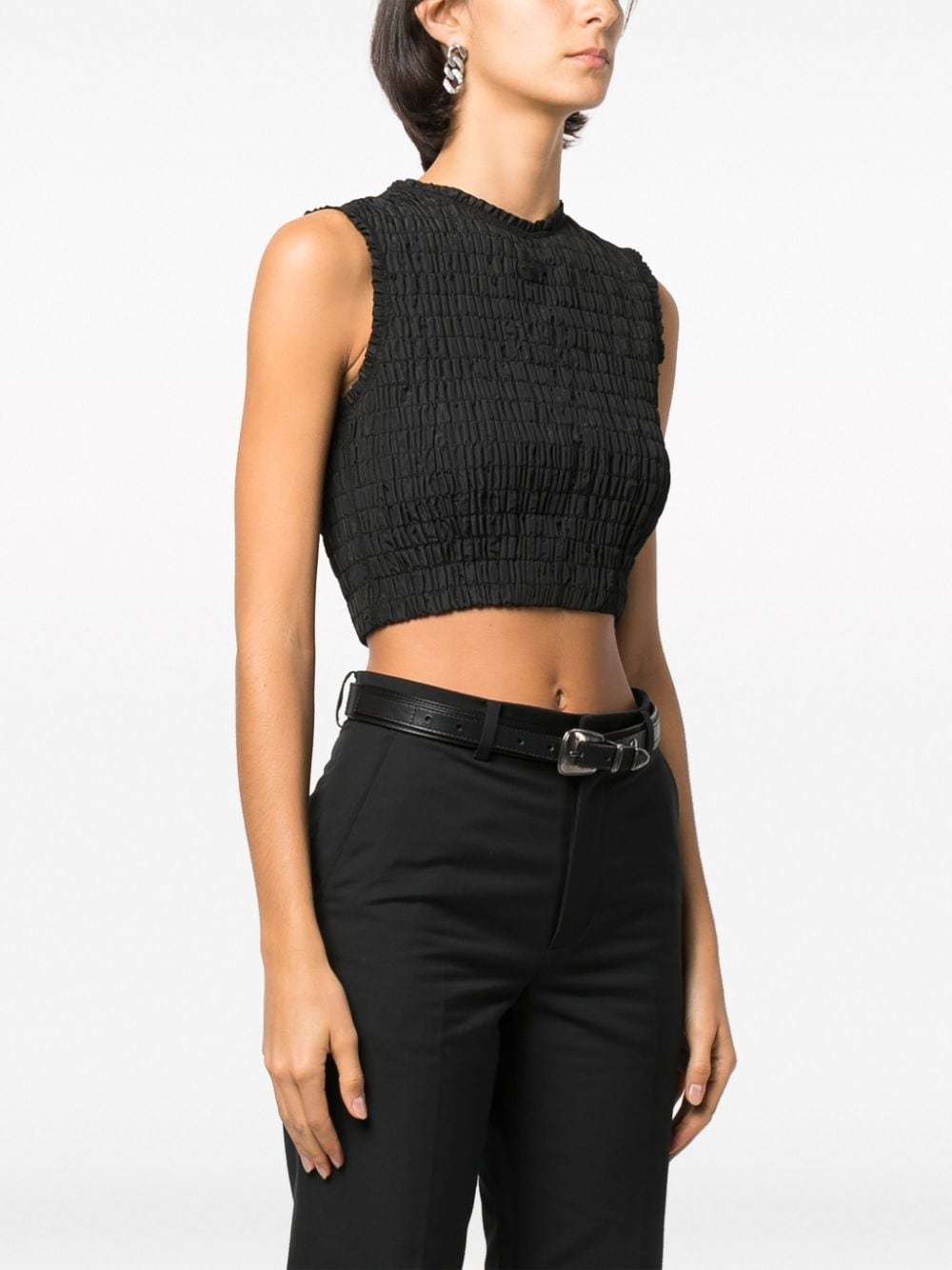 Patou Textured Smock Detail Sleeveless Top In Black