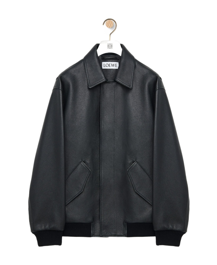 Loewe Logo Logo Long-sleeved Leather Jacket In Black